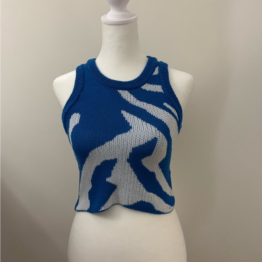 Blue and White Women's Knit Tank Top